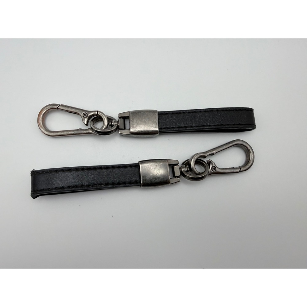 BMW Faux Leather Keychain Set Black Gunmetal Carabiner Key Fob 2 Pack - Picture 2 of 2